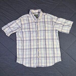 Orvis Plaid Short Sleeve Blue & White Plaid Button Up Shirt Men’s Size XL